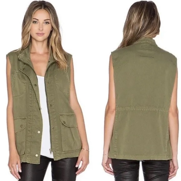 CURRENT ELLIOT Womens Size 1 The Leisure Zip Vest Gilet Military Green Utility - Picture 1 of 5